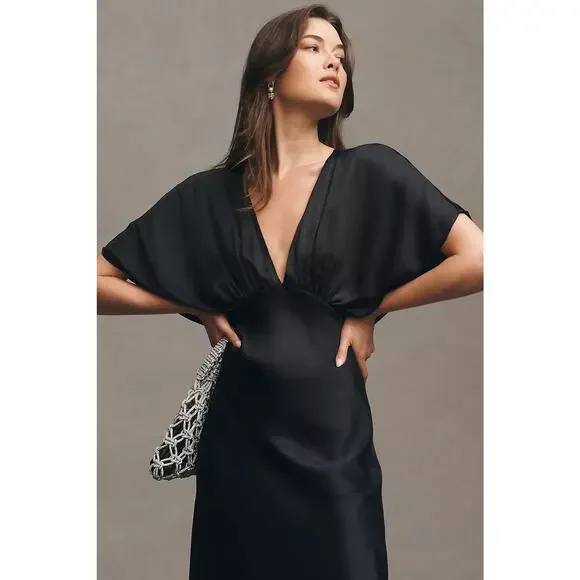 Anthropologie BHLDN Amelia Deep-V Satin Maxi Dress - Picture 3 of 7